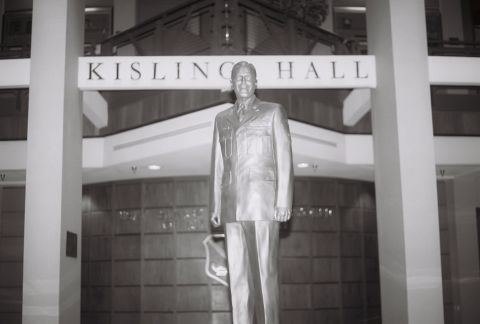 1973 Ford Ranchero - A statue of a man in a military uniform stands before the entrance to Kisling Hall.