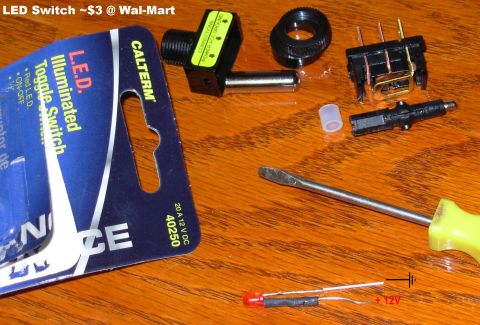 1983 Ford Bronco - This LED switch is about $3 at Wal-Mart and it's built with the correct resistor (inside the heat-shrink). To get the LED out, grab the sil…