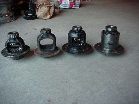 1992 Ford Bronco - carriers. lef to right. dana 44 open, 8.8 open, 8.8 crap lock, 8,8 detroit locker.