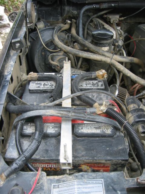 1995 Ford Bronco - i made a tray and aluminum hold down. and replaced all the cables i could with 1/0 welding cable.