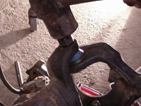 1992 Ford Bronco - thread the top nut on even with the top of the balljoint, and smack it hard with a heavy hammer(baby sledge picture, 12 inch handle on 12LB…