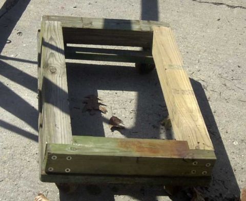 1997 Ford Taurus - DIY wooden engine stand constructed from lumber and screws.