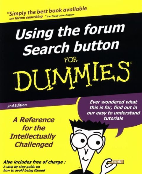 1992 Ford Bronco - Humorous "For Dummies" parody book-cover graphic about using a forum search button, not a technical document.