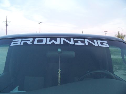 2003 Ford Ranger - Windshield banner with the word BROWNING is visible from the interior of the truck.