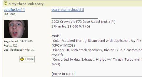 2000 Ford Crown Victoria - A forum post lists a 2002 Crown Victoria P73 Base Model for sale with modifications and mileage details about 27,000 miles.
