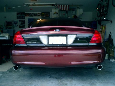 2004 Ford Crown Victoria - Rear view of a 2004 Ford Crown Victoria parked in a garage.