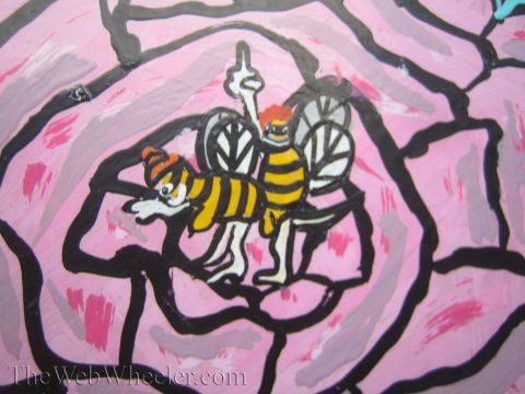 1968 Ford Mustang - This artwork depicts cartoon bees on a pink flower, with the watermark TheWebWheeler.com visible at the bottom.