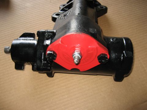1979 Ford Bronco - A black steering gear box with a red cap is shown, a visible part number and the SuperMotors.net watermark.
