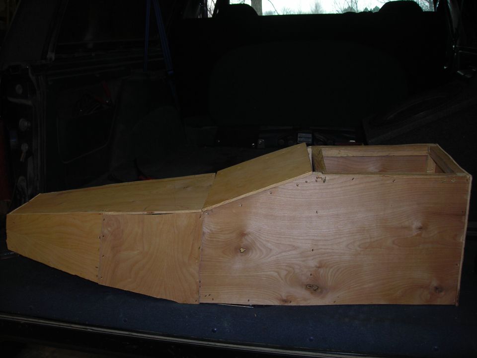 Wooden console box in vehicle cargo area