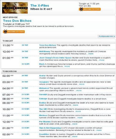 2001 Isuzu Vehicross - This TV listing shows episodes of The X-Files, including titles and broadcast times.