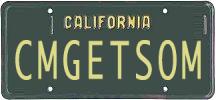 1988 Ford Bronco - California license plate with the personalized text CMGETSOM.