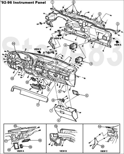 1983 Ford Bronco - Dash Exploded '92-96 IF THE IMAGE IS TOO SMALL, click it. This shows a DISASSEMBLED dash; to REMOVE the dash, this is NOT necessary. In fac…