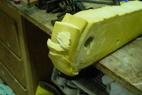 1993 Ford Bronco - A close-up view of damaged foam padding, showing its internal structure and texture.