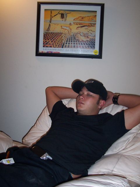 1997 Ford Crown Victoria - A man rests on a couch with a Salvador Dali painting hanging on the wall above him.