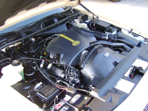 1996 Mercury Grand Marquis - The engine bay of a 1996 Mercury Grand Marquis is visible, the V8 engine and various components.