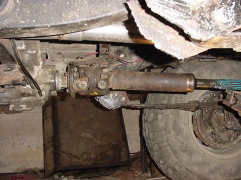 1992 Ford Bronco - Driveshaft out of bronco, redrilled, shortened and clearenced.