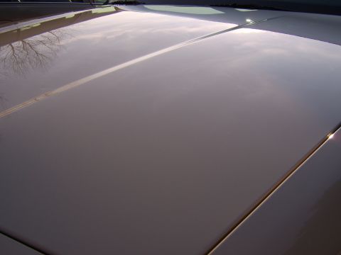 1996 Mercury Grand Marquis - The reflection on the car's hood shows a bare tree and cloudy sky.