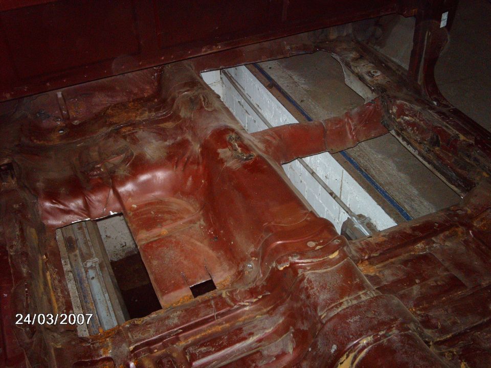 1979 Ford Ranchero floorpan, interior view, red