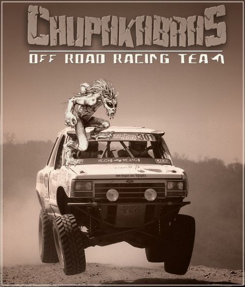 1992 Ford Explorer - This off-road truck, possibly from the 1980s, is captured mid-air with a creature perched on its roof.