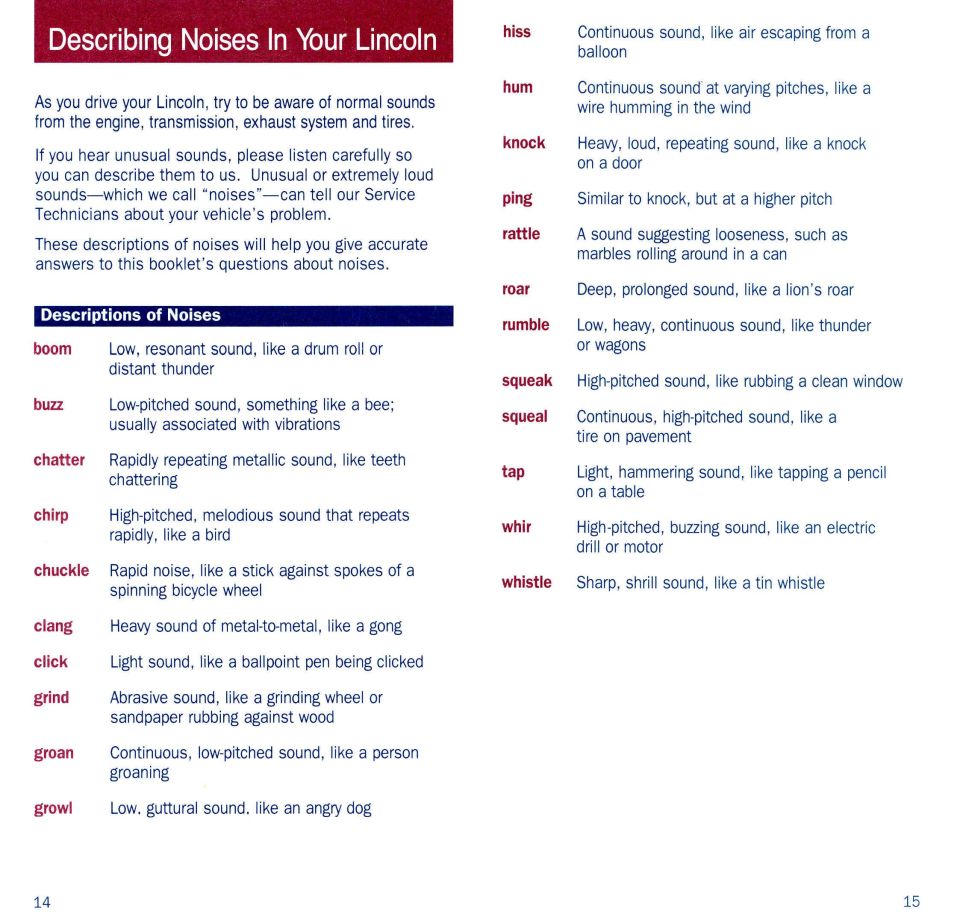 Glossary of Noise Names
IF THE IMAGE IS TOO SMALL, click it.

See also:
http://fullsizebronco.com/forum/showthread.php?p=1882883#post1882883