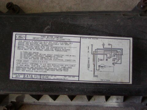 1988 Ford Bronco - Since this sticker is still on the original air intake system, I figured I better get a picture of it in case I need the info