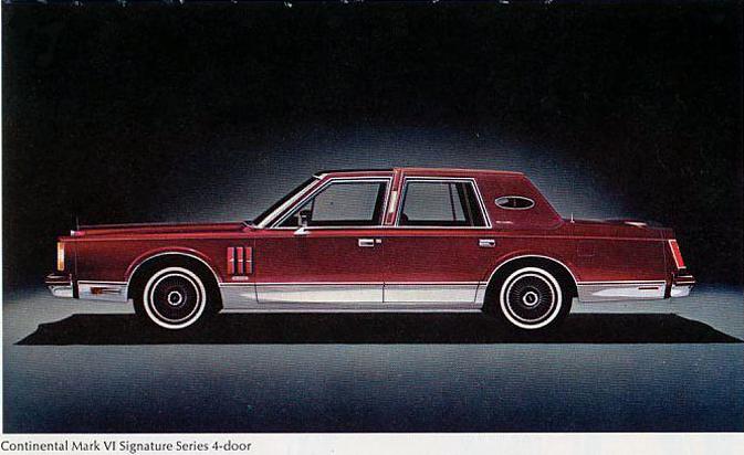 Lincoln Continental Mark VI Signature Series 4-door brochure side profile in red