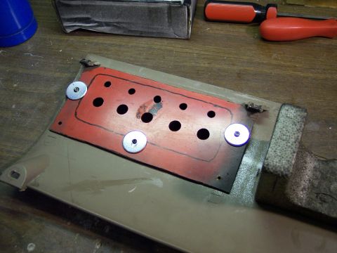 1996 Ford Bronco - Here's the switch panel from the rear. I made it out of a plastic marquee sign letter, if you can believe that. It just happened to be the…