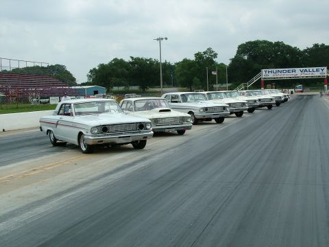 1972 Ford Ranchero - Vintage Ford Falcons staged on the drag strip at Thunder Valley Raceway Park.