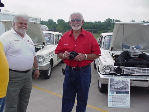 1972 Ford Ranchero - A 1964 Ford Falcon Ranchero is displayed with its hood open, next to a man holding a camera and another man.