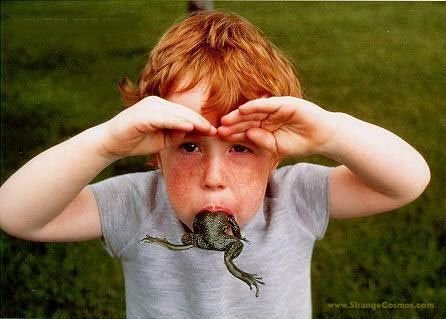 1976 Ford F-150 - A young child with freckles holds a frog in their mouth while shielding their eyes from the sun. The Supermotors logo is visible in the low…