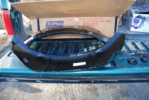 1996 Ford Bronco - A black inner fender part is shown, with text on the box indicating it is a replacement for a 1973-1996 Ford pickup rear inner wheel house.