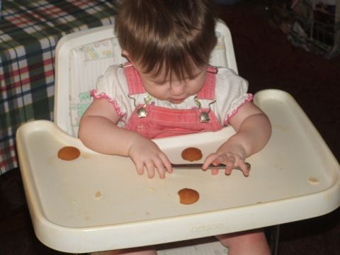 1966 Ford Ranchero - A baby sits in a high chair, reaching for snacks on the tray.