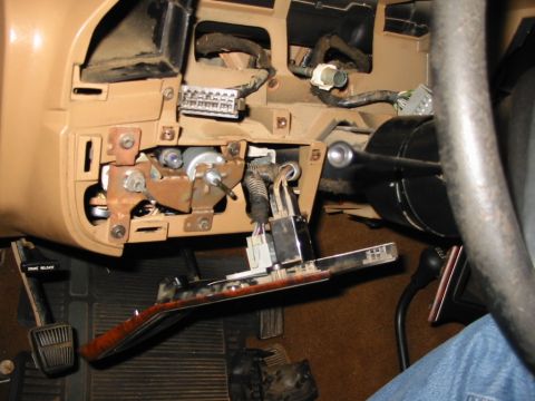 1988 Ford Bronco - Interior view of a vehicle's dashboard with components removed for repair or modification.