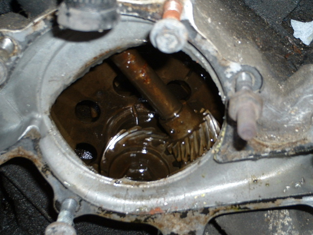 Engine oil pan with dark, sludgy oil