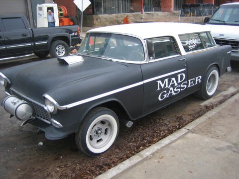 1996 Ford Bronco - Customized 1955 Chevrolet station wagon with "MAD GASSER" graphics and a scoop on the hood.