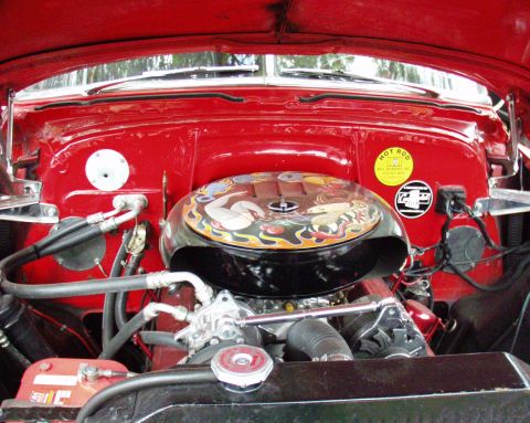 1996 Ford Bronco - Custom air cleaner with pin-up girl and flame graphics adorns the engine bay of this hot rod.
