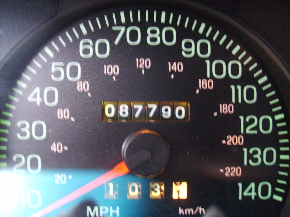 Speedometer with needle at 0, odometer showing 087790 miles, and trip meter showing 103