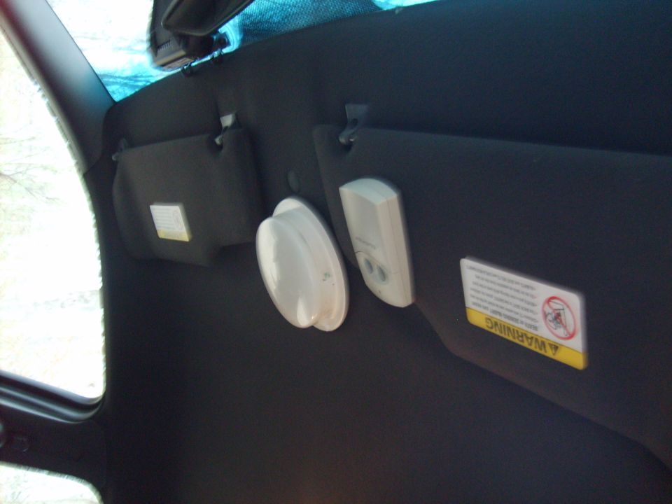 Interior view of sun visors and dome light