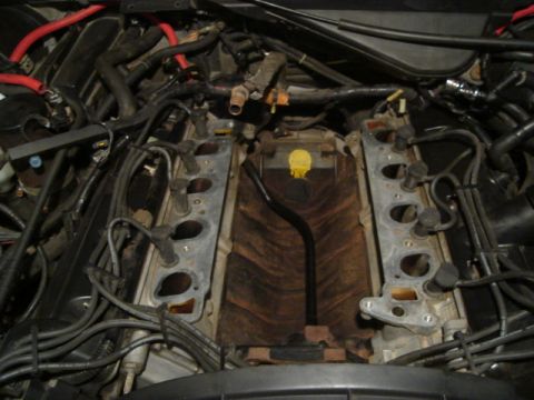 1992 Ford Crown Victoria - The engine's intake manifold has been removed, exposing the internal components and valley.