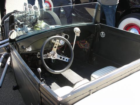 1998 Ford Crown Victoria - Custom hot rod interior features a skull-shaped gear shift knob and a vintage steering wheel.
