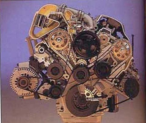 1993 Ford Taurus - This is a detailed view of an engine's internal components, including gears and belts.