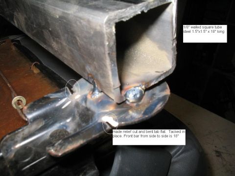 1979 Ford Bronco - the original seat mounting bracket was at an angle, so I made a couple relief cuts and bent it flat. Welded the .188 wall tubing to it.