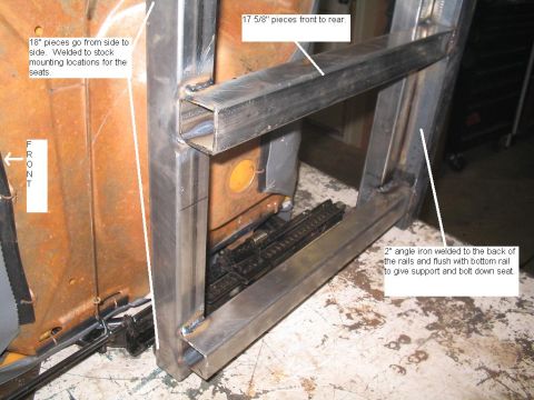1979 Ford Bronco - Made 2 rows of tubing for a total of 3" lift under the seat. The two rails that run front-to-back are what actually mount to the body.