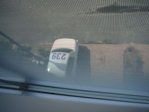 2000 Ford Crown Victoria - A white vehicle with the number 239 is visible through a screened window.