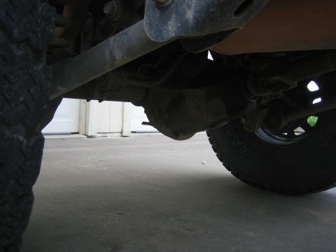 2001 Jeep Wrangler - A low-angle view of a vehicle's undercarriage, focusing on the drivetrain and suspension.
