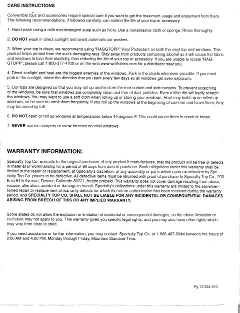 1991 Ford Bronco - A document detailing information about soft top installation and other details.