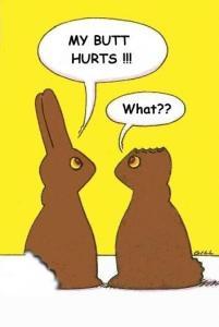 1989 Ford Bronco - A humorous cartoon depicts two chocolate bunnies in conversation, one expressing discomfort.