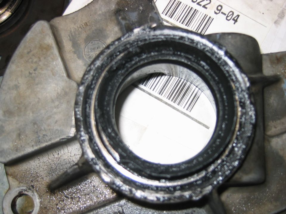 Close-up of a dirty seal bore on an aluminum drivetrain housing