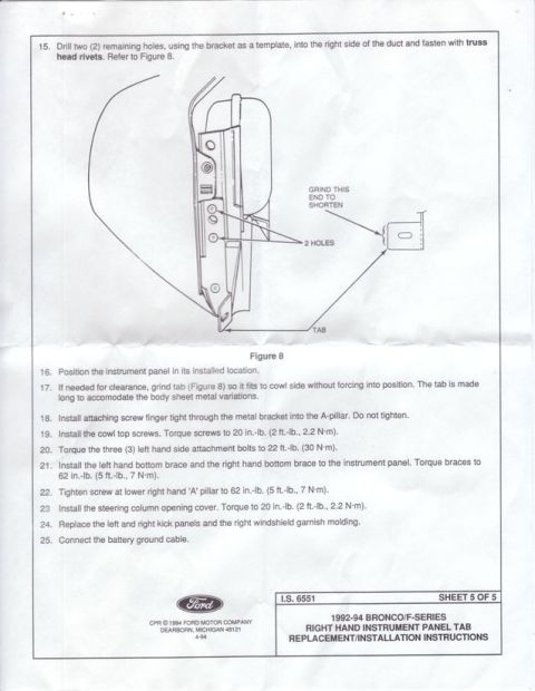 1994 Ford Bronco - This document provides step-by-step instructions for replacing or installing an instrument panel tab.