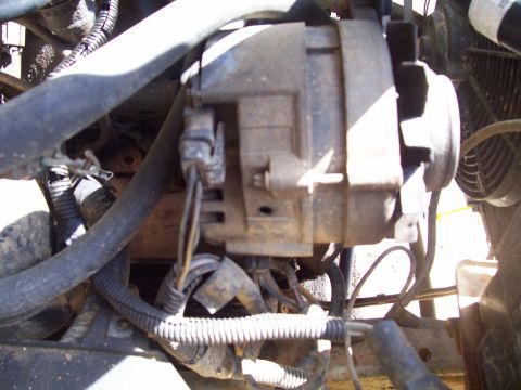 1989 Ford Bronco II - Engine bay view showing an alternator and associated wiring, hoses, and fan.